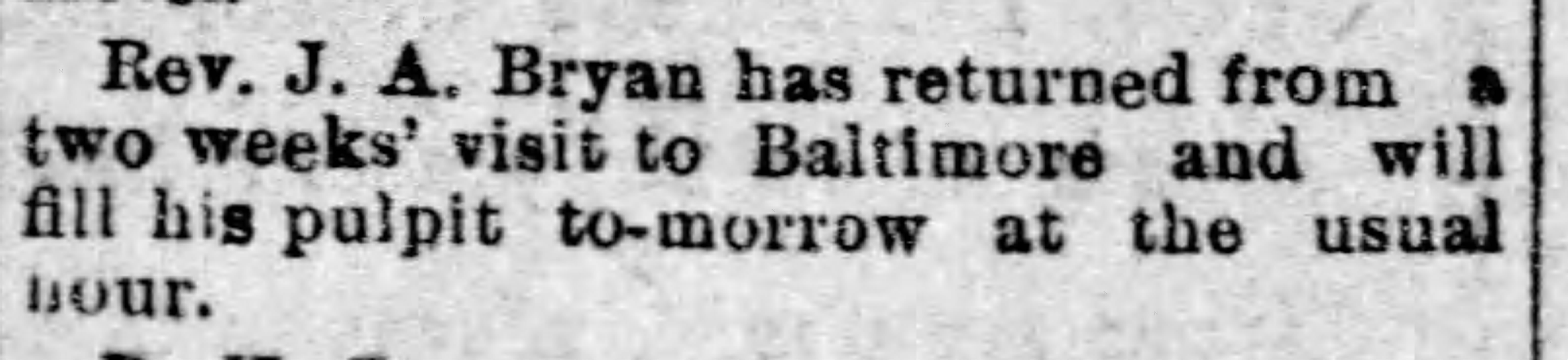 Returned from Baltimore